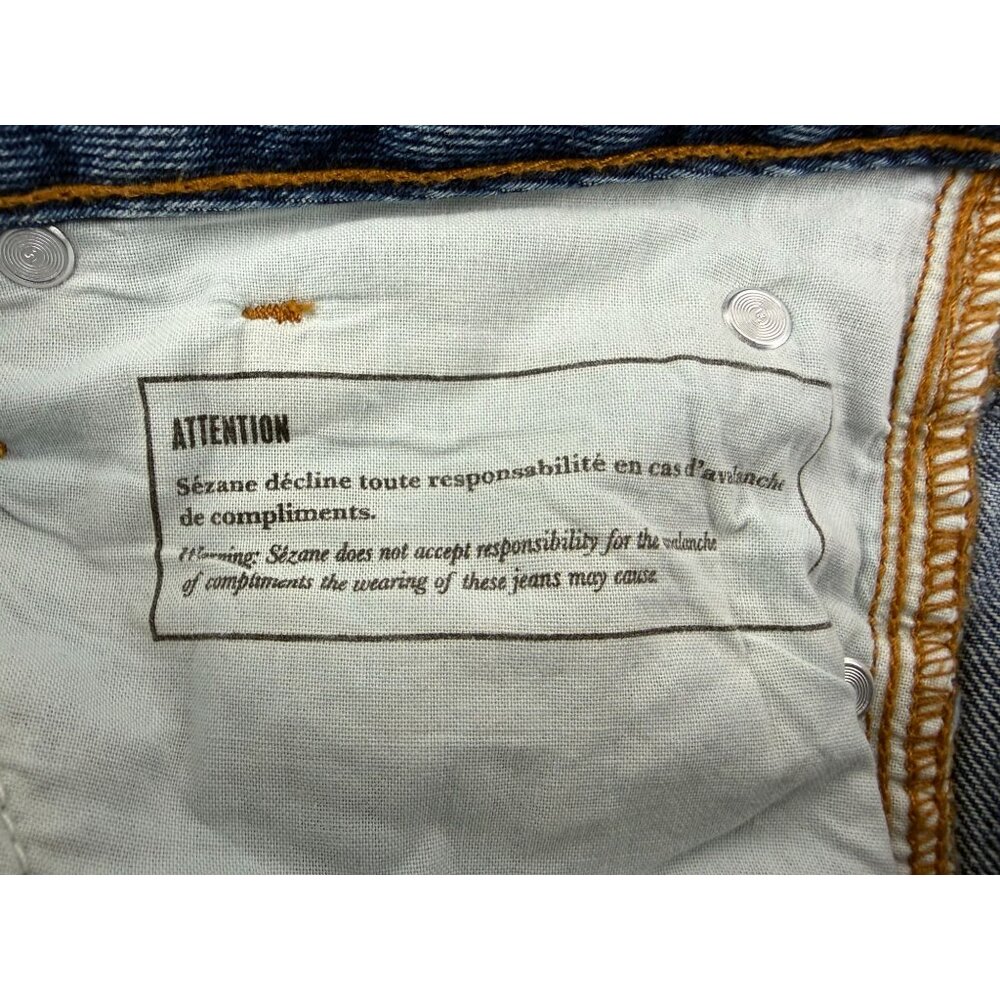 SEZANE Denim High Waisted Button Fly Straight Leg Jeans Medium Light Size 28 - Picture 8 of 12